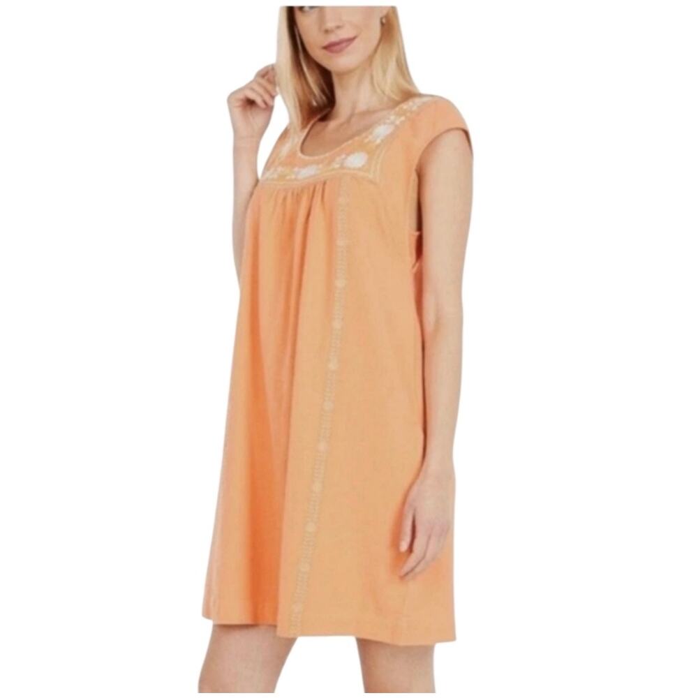 Faherty Luana Embroidered Cotton Cloud Cloth Sunset Coral Shift Dress Medium